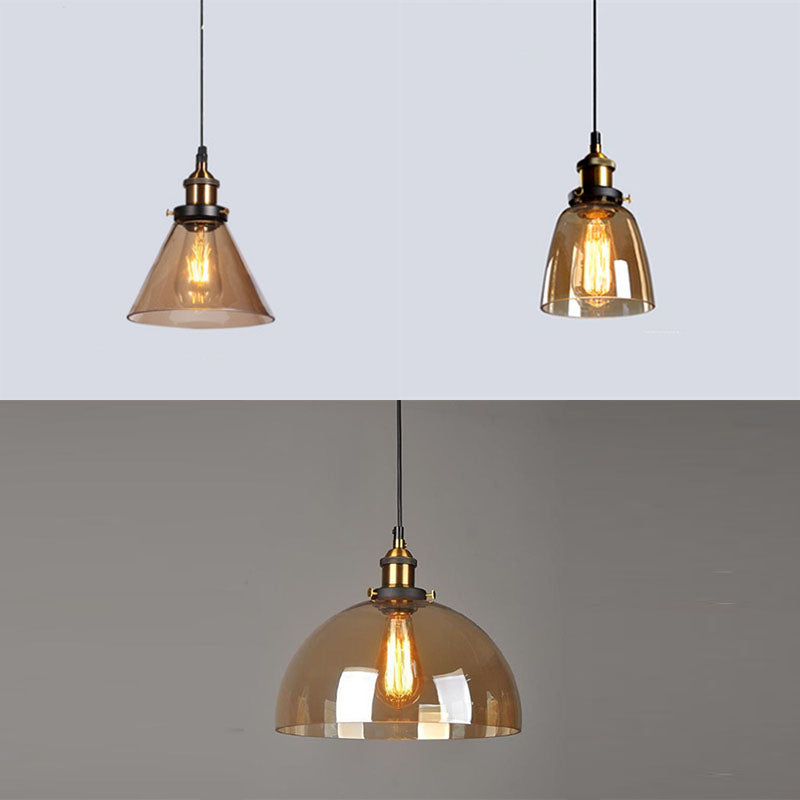 Industrielle 1 Licht hängende hängende leichte, bernsteinfarbene Glashängeleuchten