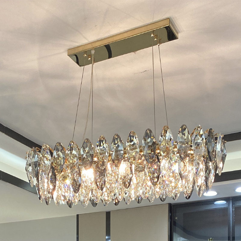 Post Modern Style Crystal Island Light Smoke Grey Simplicity Hanging Light for Dining Room