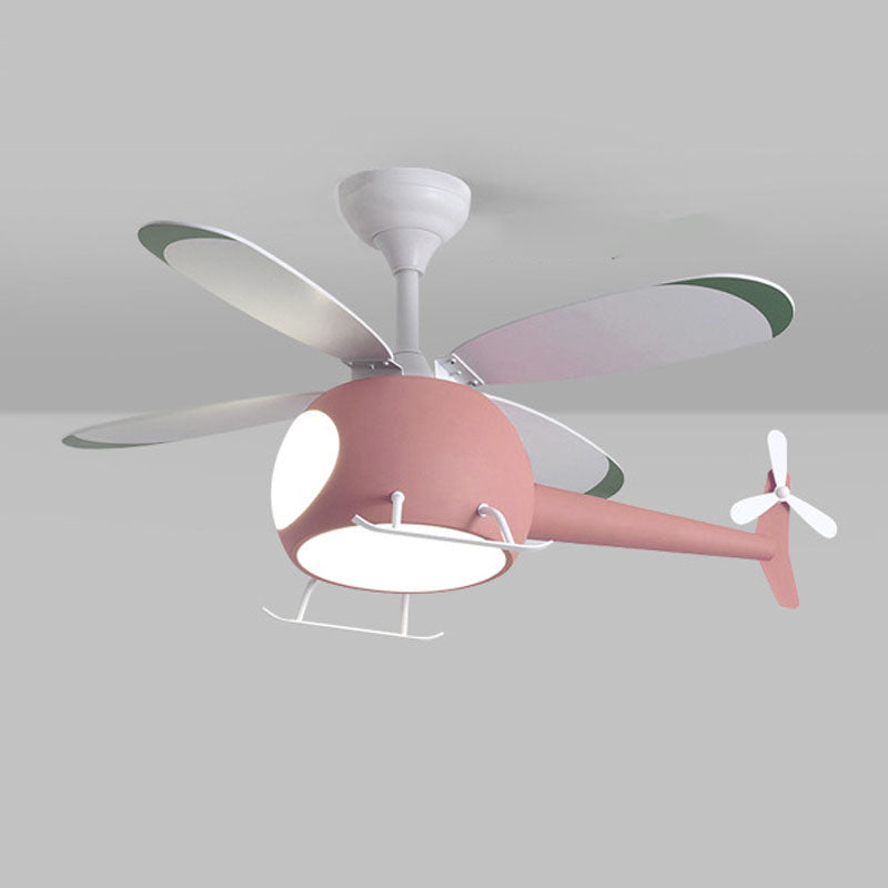 Pendant le pendentif de pendentif LED créatif Kids Pendant de ventilateur de macaron de fer avec une teinte acrylique