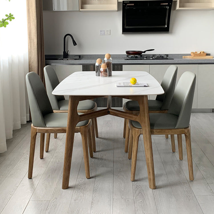 Modern Style Ash White Slate Rectangular Dining Table Set with 4 Legs Base