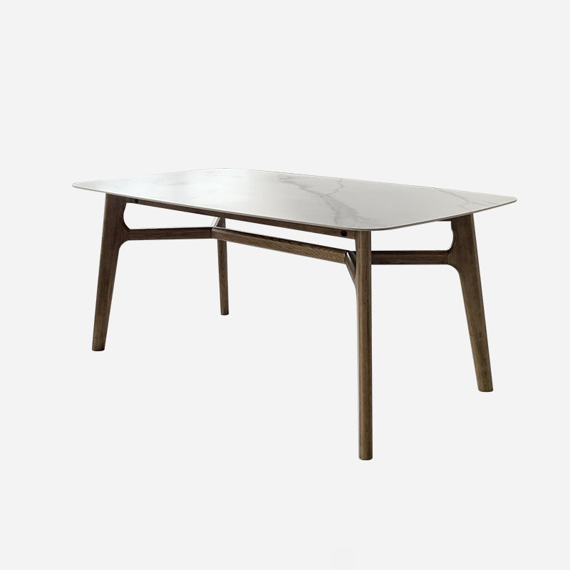 Modern Style Ash White Slate Rectangular Dining Table Set with 4 Legs Base