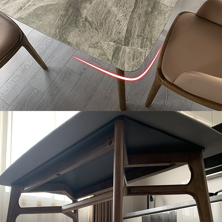 Modern Style Ash White Slate Rectangular Dining Table Set with 4 Legs Base