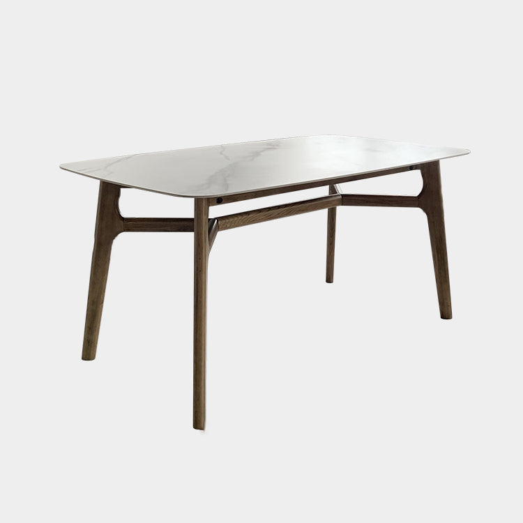 Modern Style Ash White Slate Rectangular Dining Table Set with 4 Legs Base