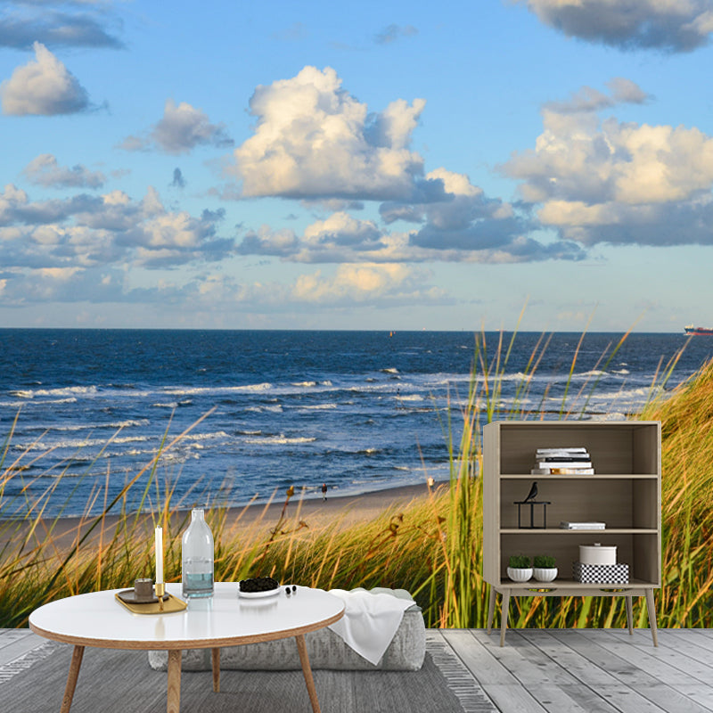 Blue Beach Wall Covering Murals Moisture Resistant for Sleeping Room Decoration