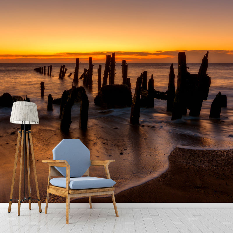 Blue Beach Wall Covering Murals Moisture Resistant for Sleeping Room Decoration