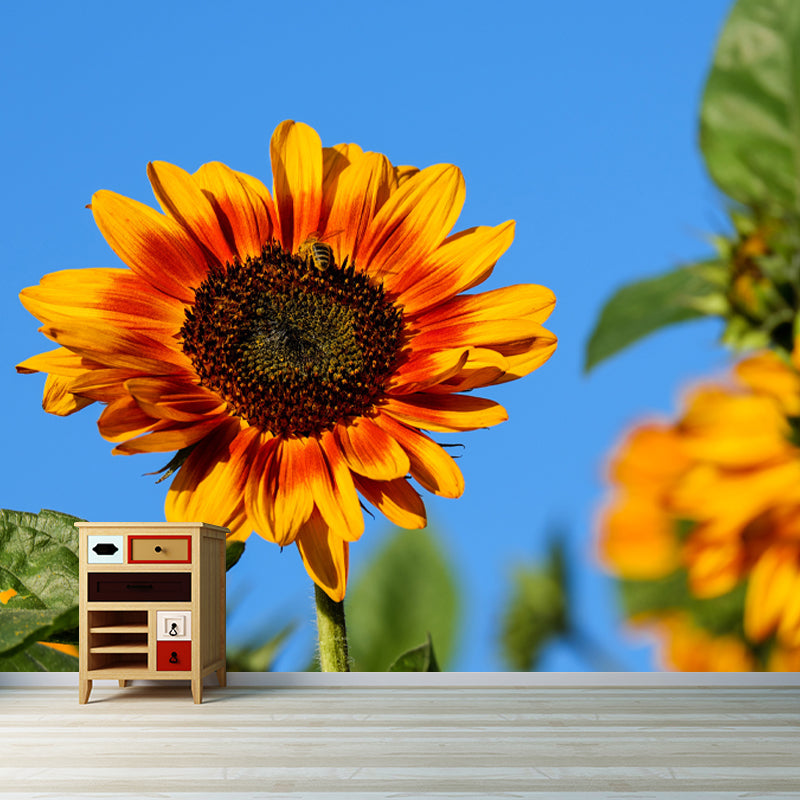 Yellow Sunflower Simple Mural for Bedroom Water Resistant, Made to Measure
