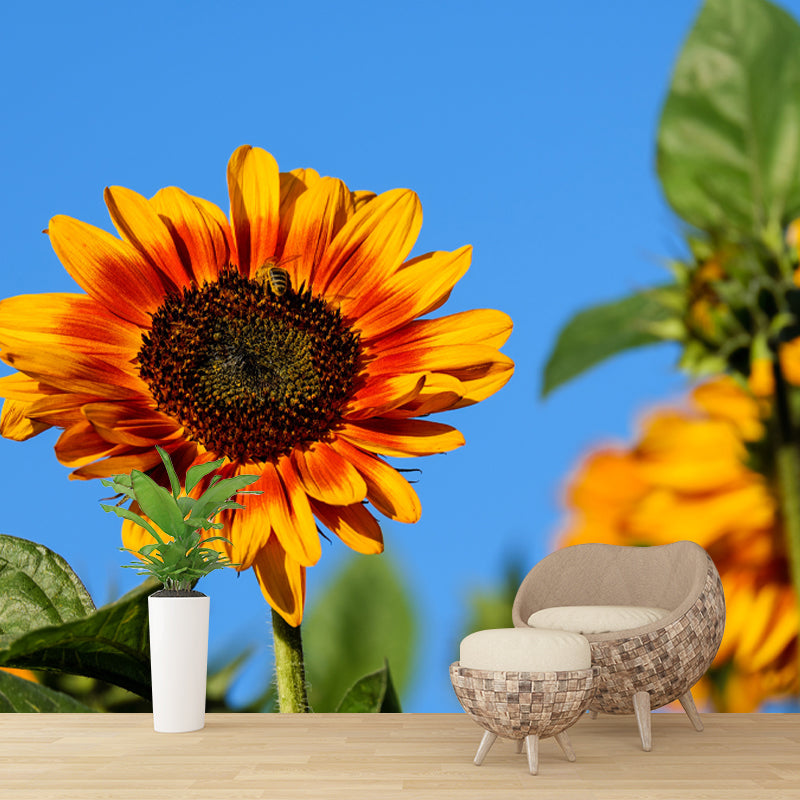 Yellow Sunflower Simple Mural for Bedroom Water Resistant, Made to Measure