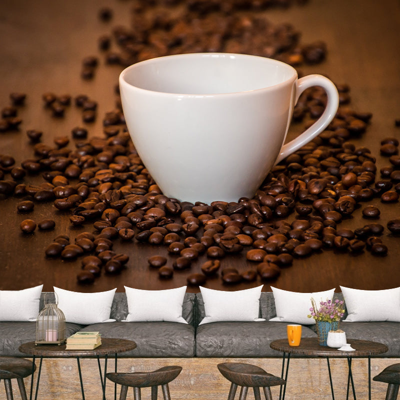 Coffee Beans Mural Wallpaper Soft Color Mildew Resistant Commerce Shop Decoration