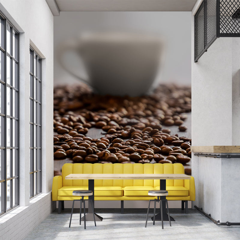 Coffee Beans Mural Wallpaper Soft Color Mildew Resistant Commerce Shop Decoration