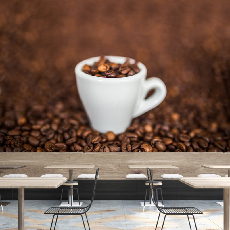 Coffee Beans Mural Wallpaper Soft Color Mildew Resistant Commerce Shop Decoration