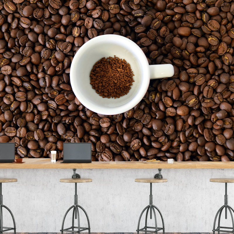 Coffee Beans Mural Photography Horizontal Dark Color Wall Covering for Coffee Shop