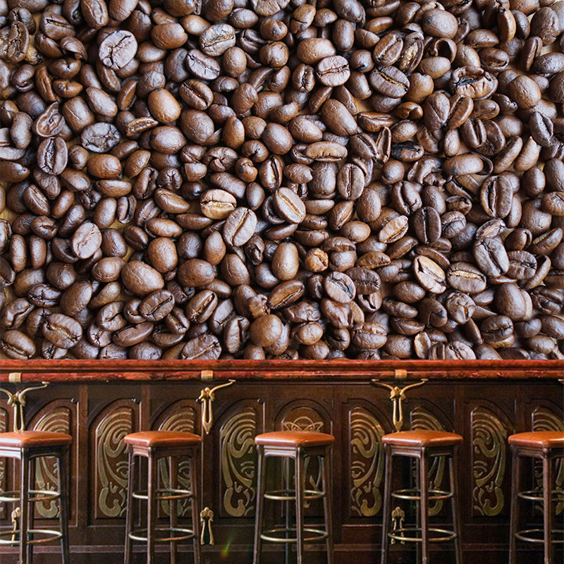 Coffee Beans Mural Photography Horizontal Dark Color Wall Covering for Coffee Shop