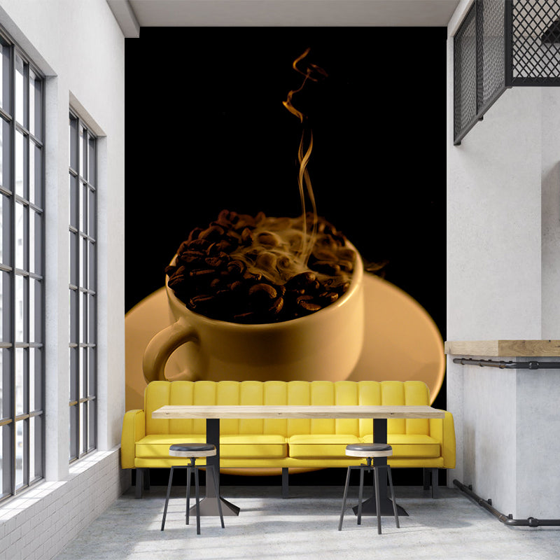Customized Coffee Beans Mural Dark Color Mildew Resistant Wallpaper for Coffee Shop