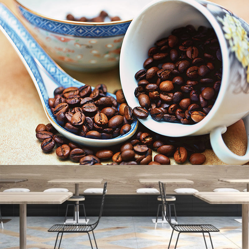 Customized Coffee Beans Mural Dark Color Mildew Resistant Wallpaper for Coffee Shop