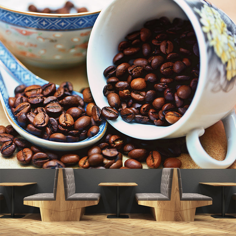 Customized Coffee Beans Mural Dark Color Mildew Resistant Wallpaper for Coffee Shop