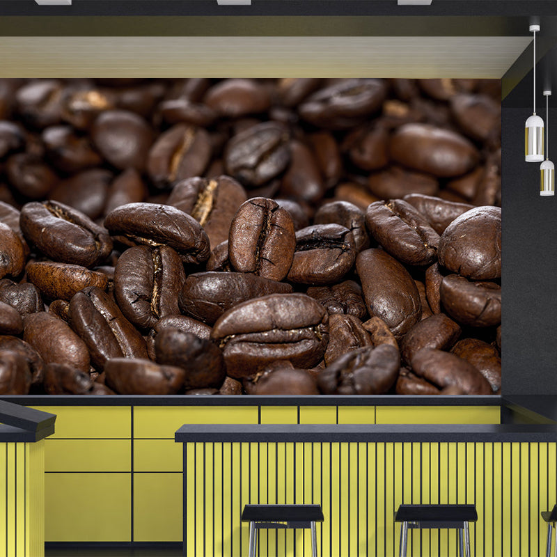 Dark Color Coffee Beans Mural Photography Horizontal Wall Covering for Coffee Shop