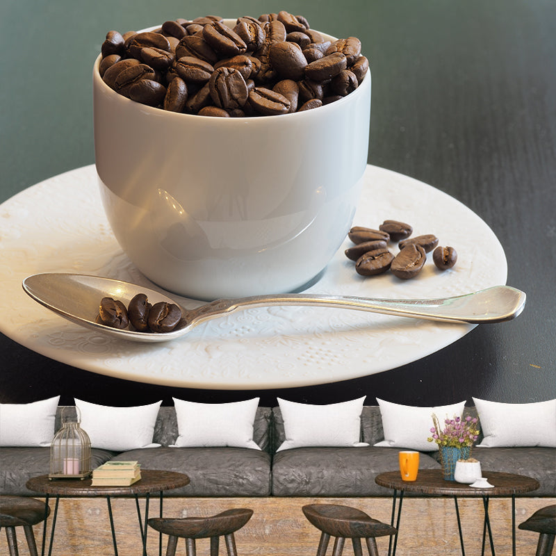 Dark Color Coffee Beans Mural Photography Horizontal Wall Covering for Coffee Shop