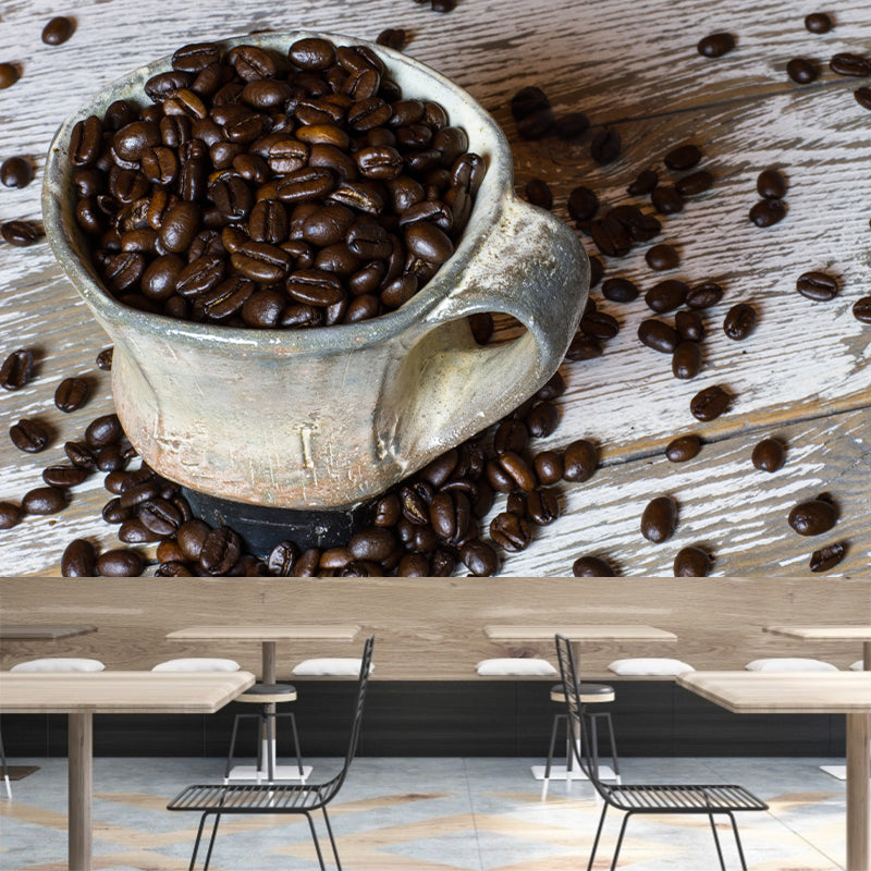 Customized Photography Coffee Beans Mural Mildew Resistant Wallpaper for Coffee Shop