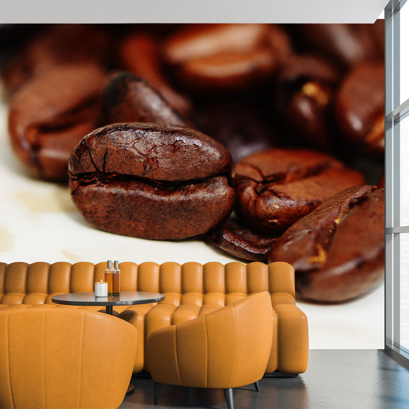 Contemporary Coffee Beans Mural Wallpaper Mildew Resistant Commerce Shop Decoration