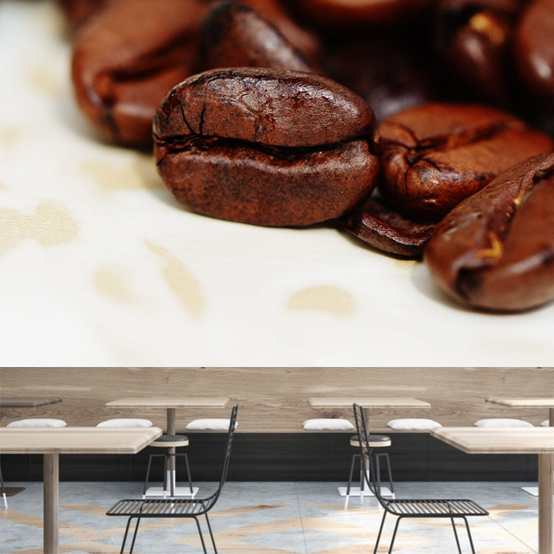 Contemporary Coffee Beans Mural Wallpaper Mildew Resistant Commerce Shop Decoration