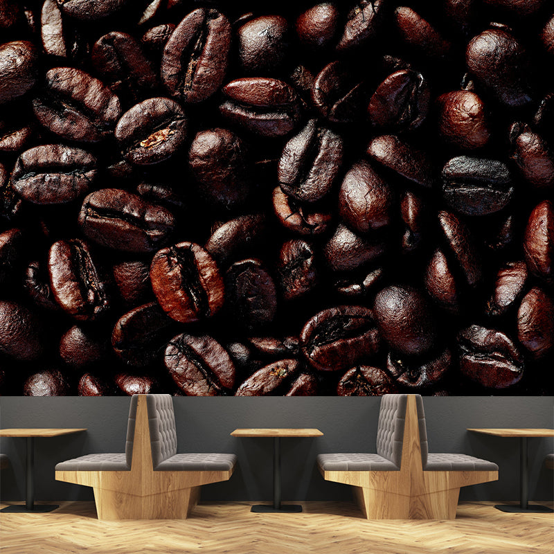 Contemporary Coffee Beans Mural Wallpaper Mildew Resistant Commerce Shop Decoration
