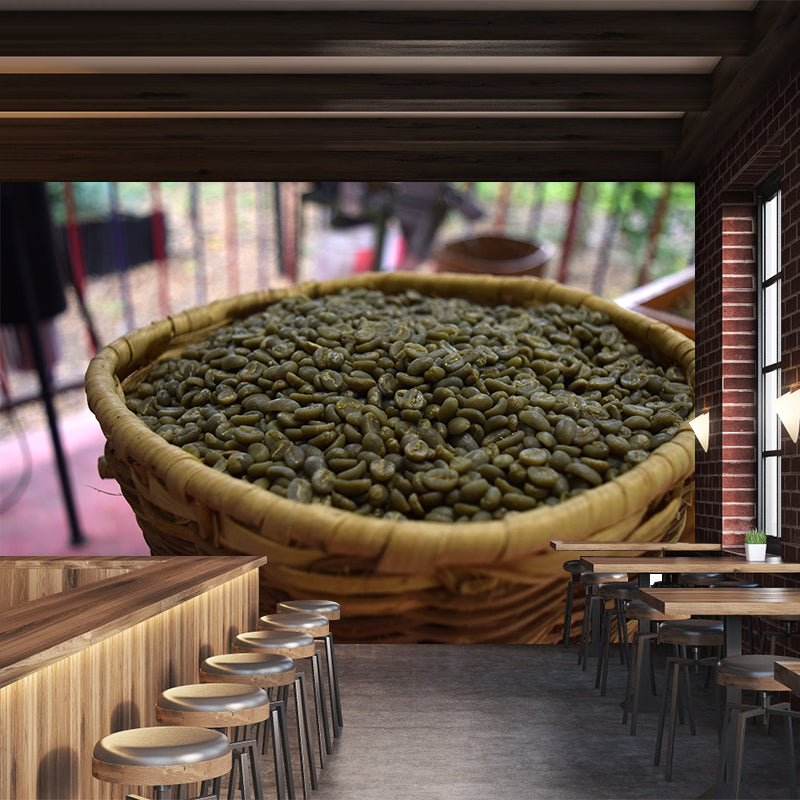 Contemporary Coffee Beans Mural Wallpaper Mildew Resistant Commerce Shop Decoration