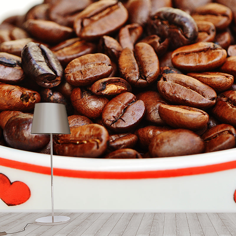 Coffee Beans Mural Wallpaper Contemporary Style Mildew Resistant Commerce Shop Decoration
