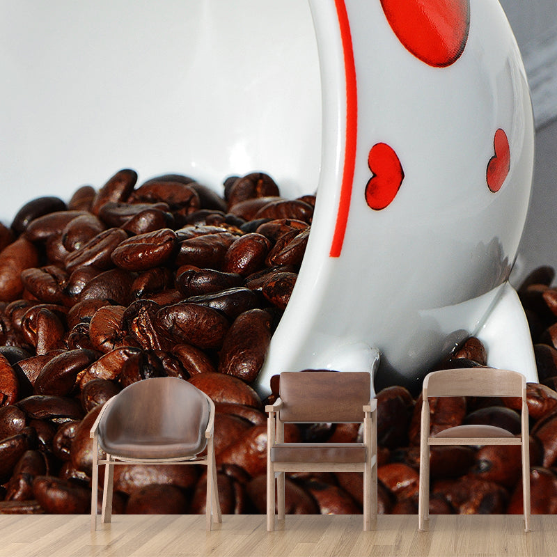Coffee Beans Mural Wallpaper Contemporary Style Mildew Resistant Commerce Shop Decoration