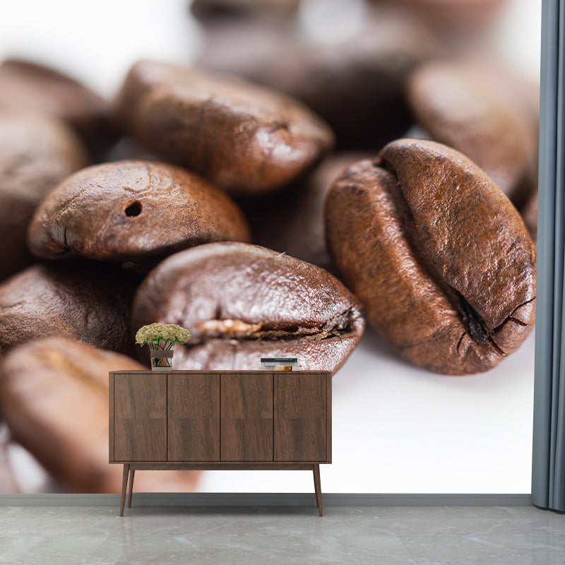 Photography Coffee Beans Mural Mildew Resistant Wallpaper for Coffee Shop
