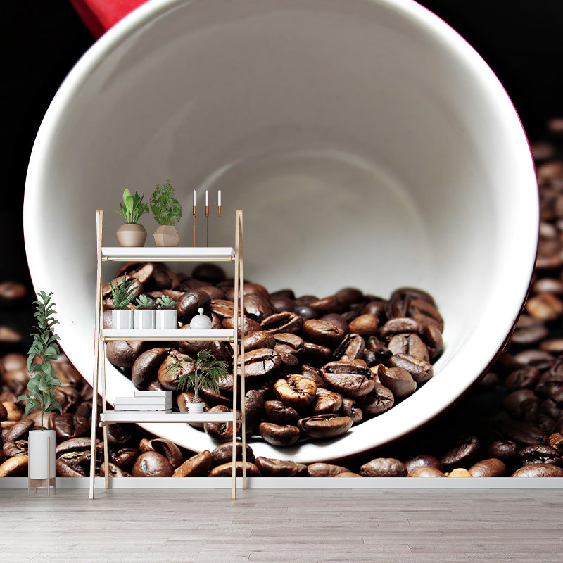 Coffee Beans Mural Wallpaper Contemporary Mildew Resistant Commerce Shop Decoration