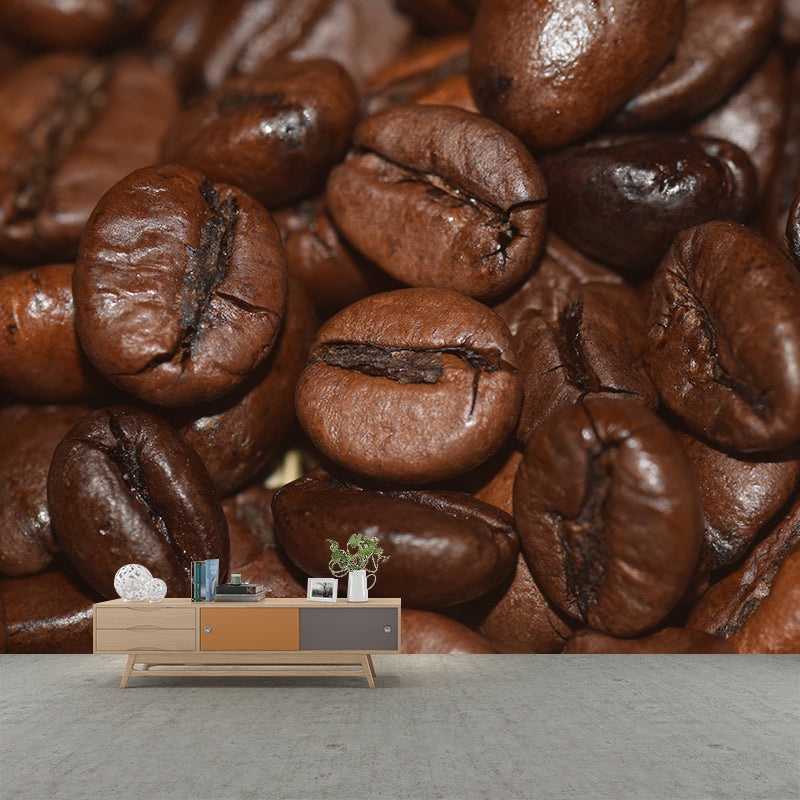 Coffee Beans Mural Wallpaper Contemporary Mildew Resistant Commerce Shop Decoration
