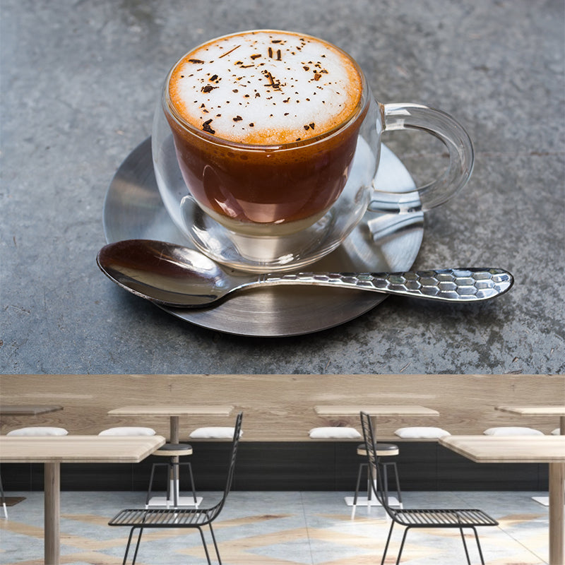 Light Color Coffee Mural Wallpaper Contemporary Mildew Resistant Shop Decoration