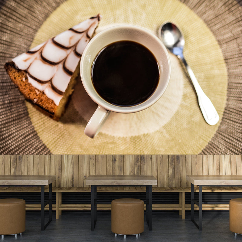 Dark Coffee Mural Wallpaper Contemporary Mildew Resistant Commerce Shop Decoration