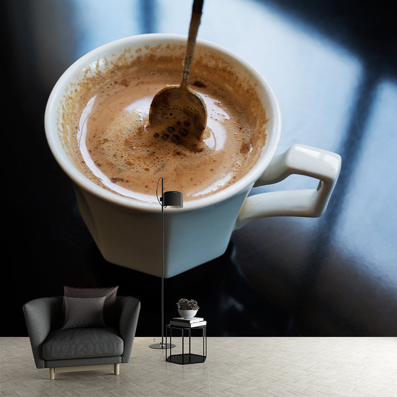 Dark Color Coffee Mural Wallpaper Contemporary Mildew Resistant Commerce Shop Decoration