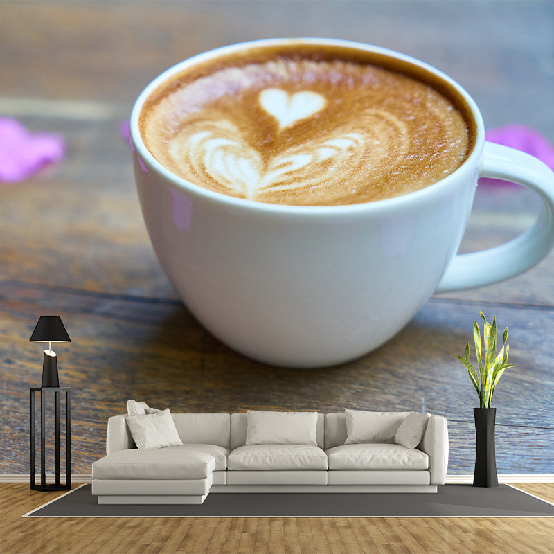 Light Color Coffee Mural Wallpaper Contemporary Mildew Resistant Commerce Shop Decoration