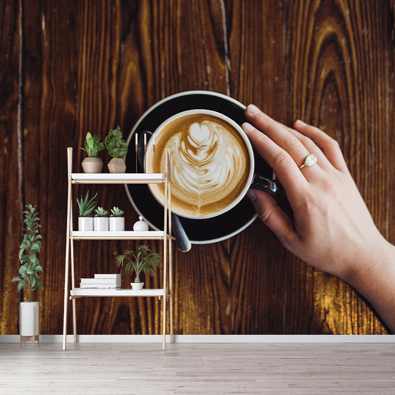 Aromatic Coffee Mural Wallpaper Contemporary Mildew Resistant Commerce Shop Decoration