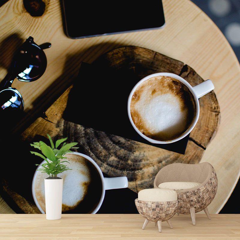 Coffee Mural Wallpaper Contemporary Mildew Resistant Commerce Shop Decoration