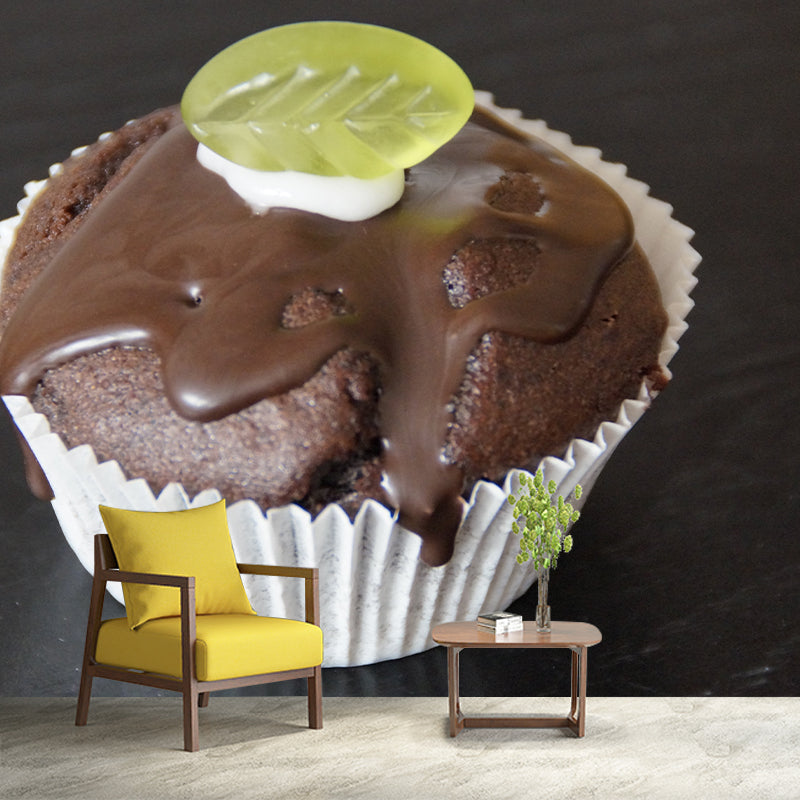 Customized Tasty Chocolate Muffins Mural Mildew Resistant Wallpaper for Baking Shop
