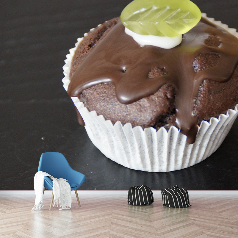 Customized Tasty Chocolate Muffins Mural Mildew Resistant Wallpaper for Baking Shop
