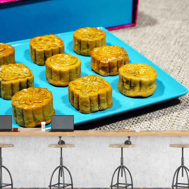 Tasty Mooncake Dessert Mildew Resistant Mural Wallpaper for Baking Shop