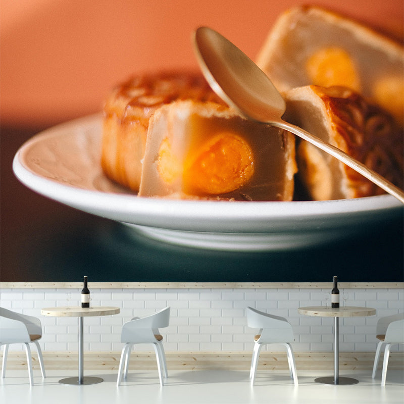 Mooncake Mural Wallpaper Simple Mildew Resistant Commerce Shop Decoration