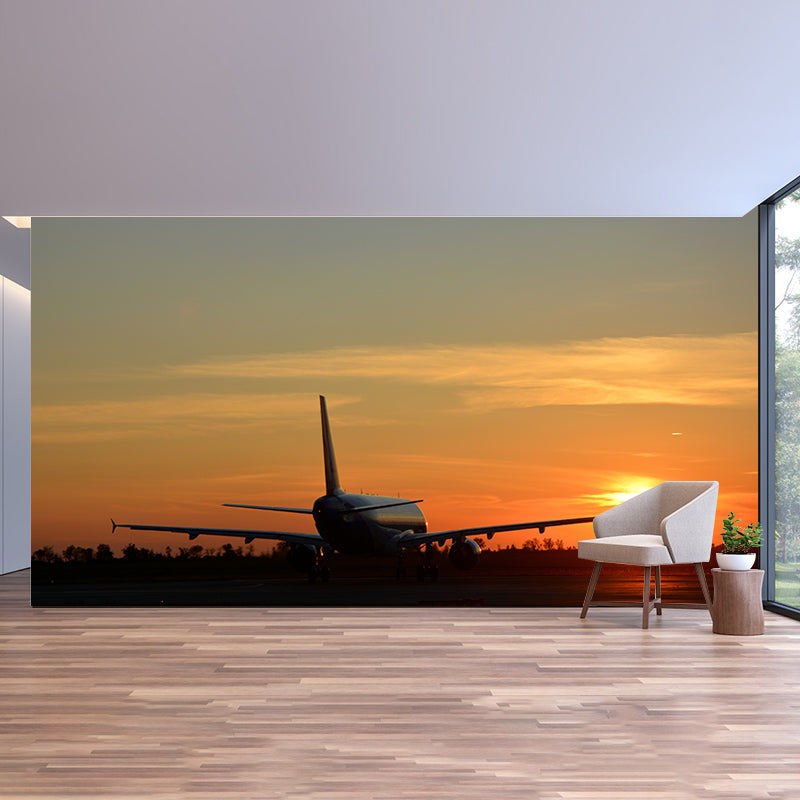 Airplane at Dusk Mural Wallpaper for Living Room Water Resistant, Made to Measure
