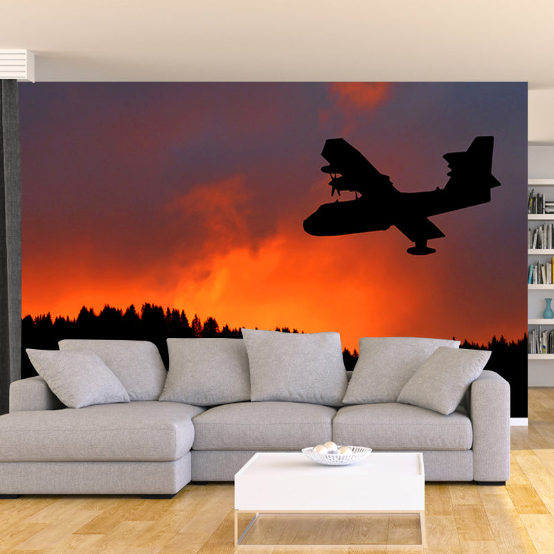 Airplane at Dusk Mural Wallpaper for Living Room Water Resistant, Made to Measure