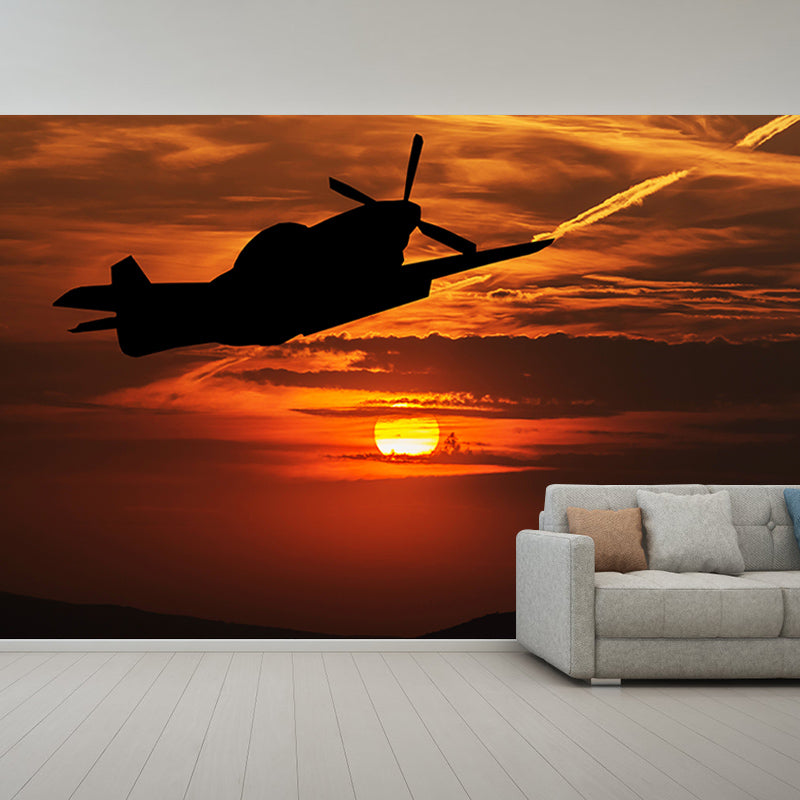 Airplane at Dusk Mural Wallpaper for Living Room Water Resistant, Made to Measure