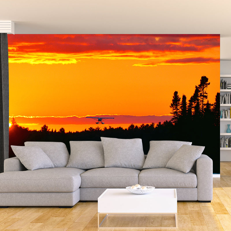 Airplane at Dusk Mural Wallpaper for Living Room Water Resistant, Made to Measure