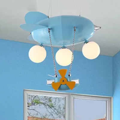 Kids Airplane Pendant Light 3 têtes Chandelier en métal avec navire en bleu pour garçons chambre