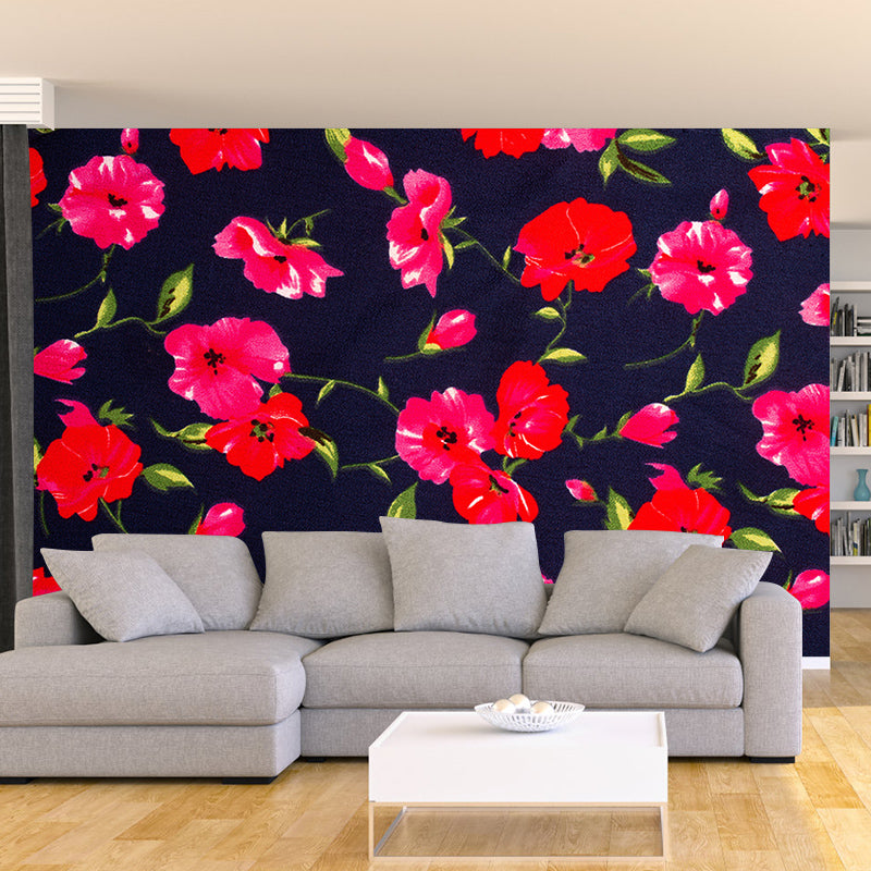 Flower Illustration Contemporary Wall Covering for Living Room, Made to Measure