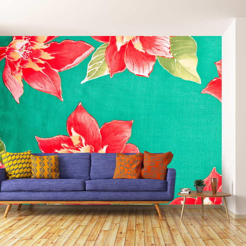 Flower Illustration Contemporary Wall Covering for Living Room, Made to Measure