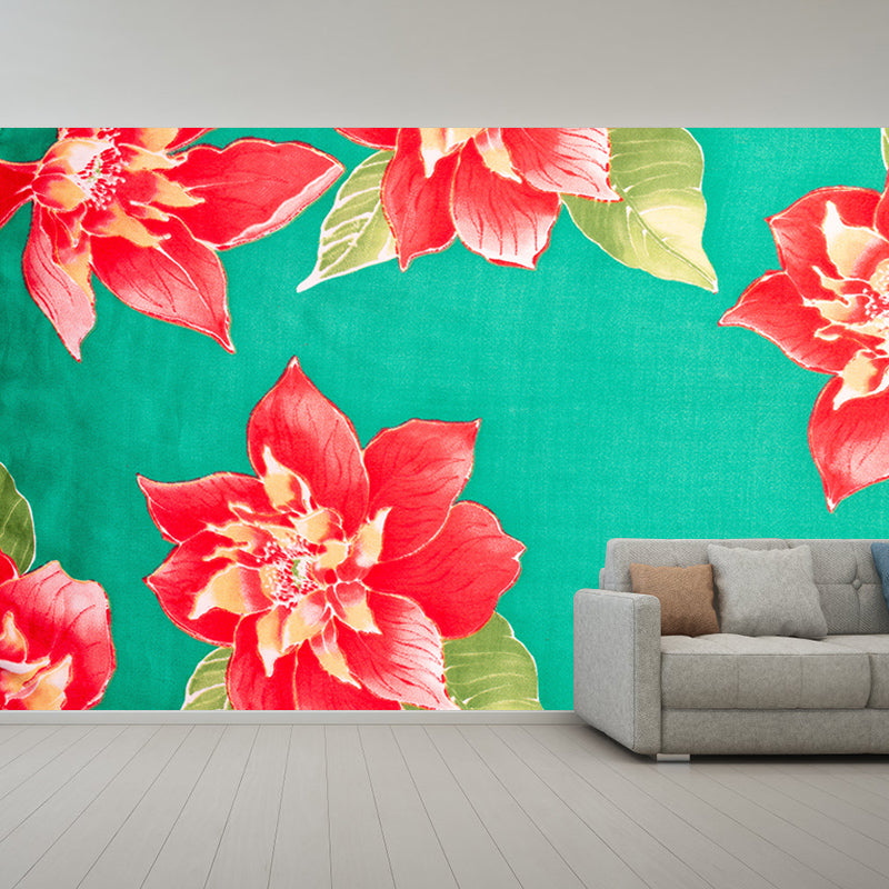 Flower Illustration Contemporary Wall Covering for Living Room, Made to Measure