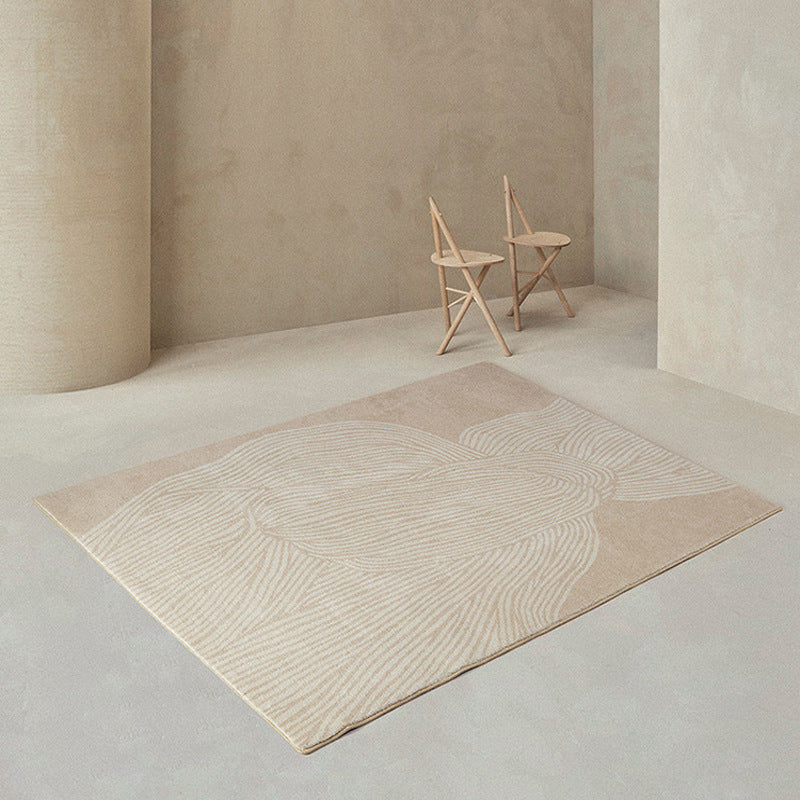 Beige Modern Rug Polyester Stripe Area Rug Non-Slip Backing Rug for Living Room